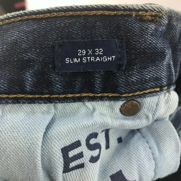 Gap Denim Jeans Men's Sz 29x32 Dark Blue Stonewash Slim Straight Midrise Stretch - Picture 10 of 12